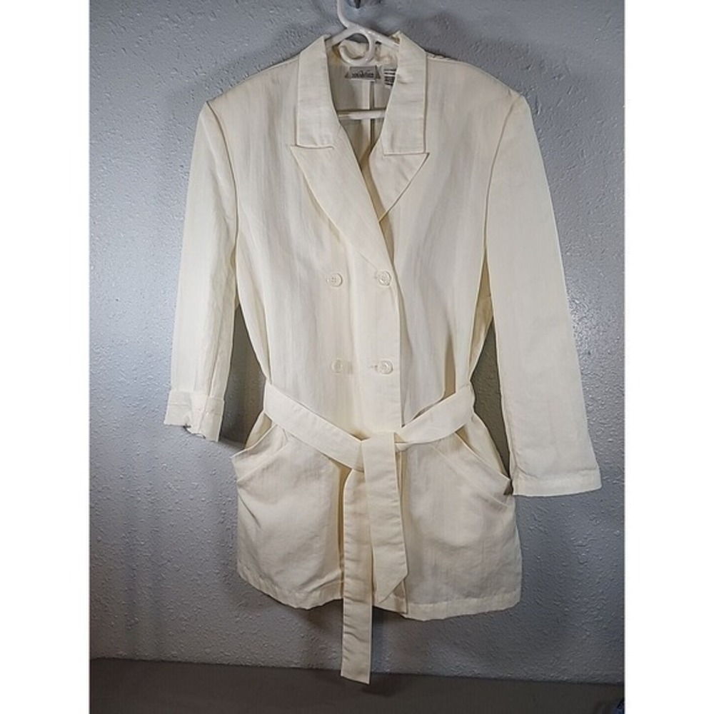 The Villager Liz Claiborne Women's White Trench Blazer W/tie Large VTG - Picture 2 of 7